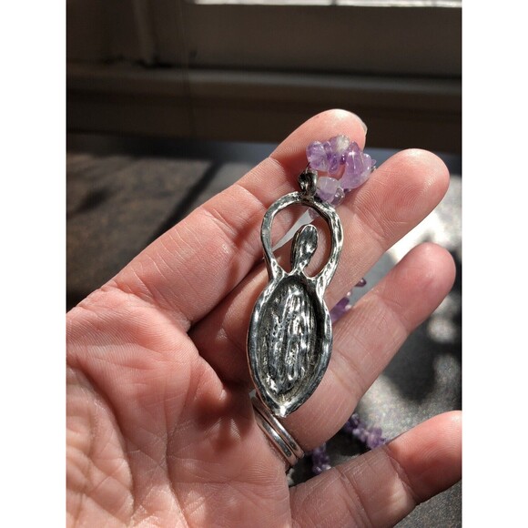 Amethyst Chip Bead Necklace with Goddess Tree Of Life Pewter Pendant Purple - Picture 7 of 11